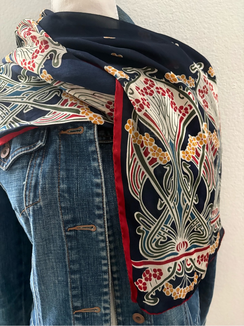 Vintage Liberty of London Silk Scarf Art Nouveau Floral Oblong Scarf Italian Mad - Picture 15 of 15